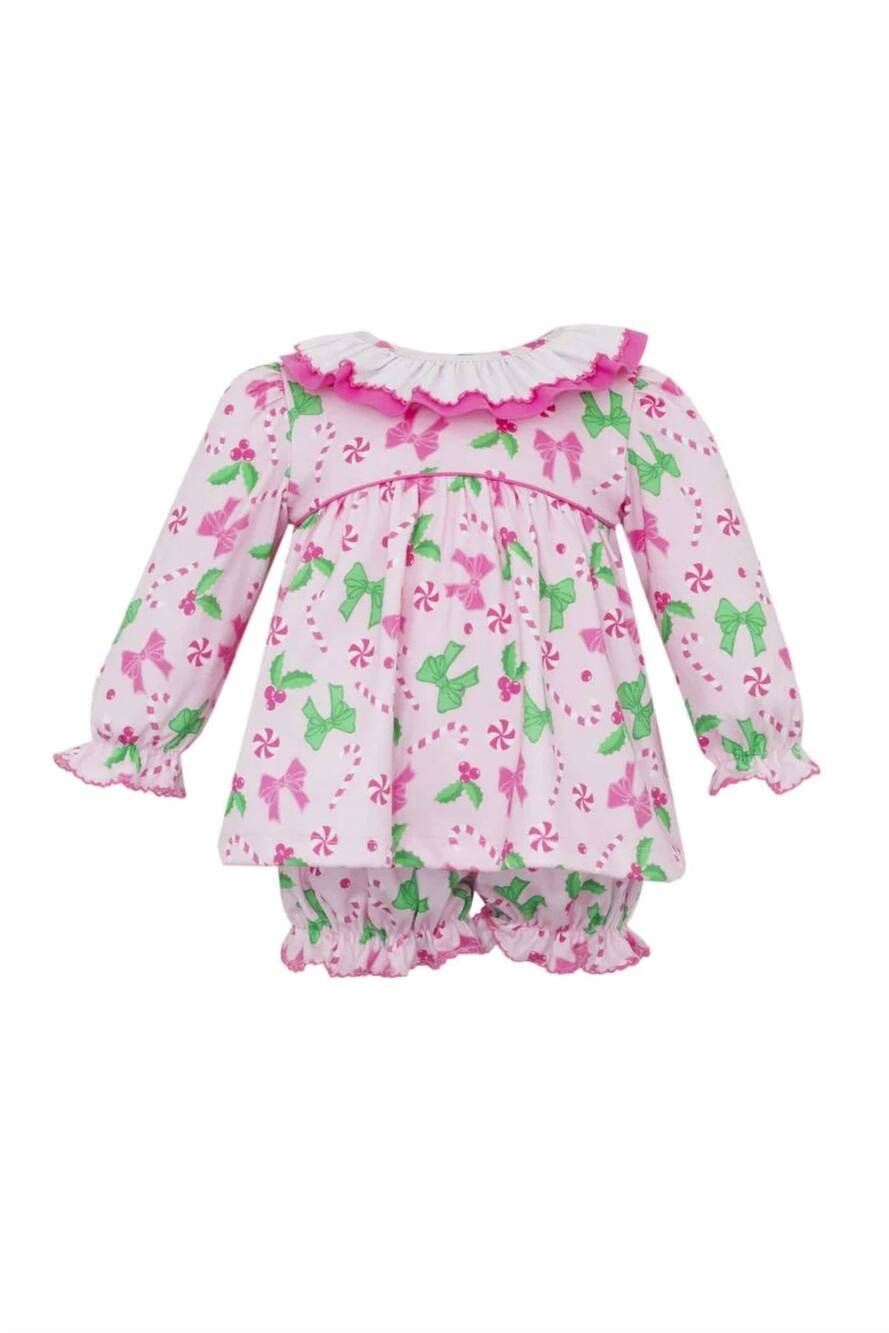 NEW CLAIRE & CHARLIE girls candy print knit bloomer set in pink